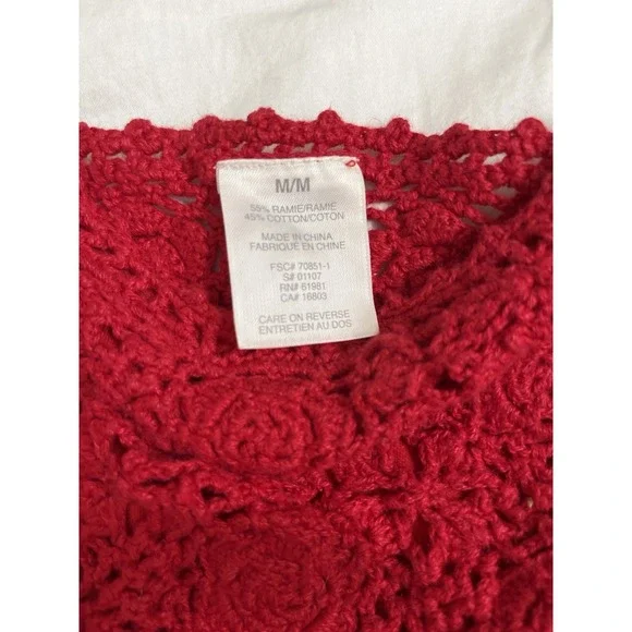 Babydoll Crochet Red Tank Top Size M BOHO Sheer Lined Bra Feminine Festival Airy - Picture 4 of 7